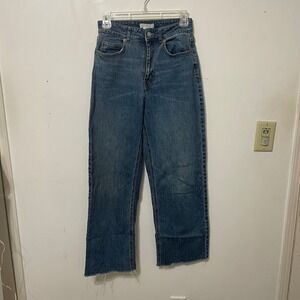 HM Womens High Waisted Straight Leg Jeans Blue Raw Hem Size 4‎
